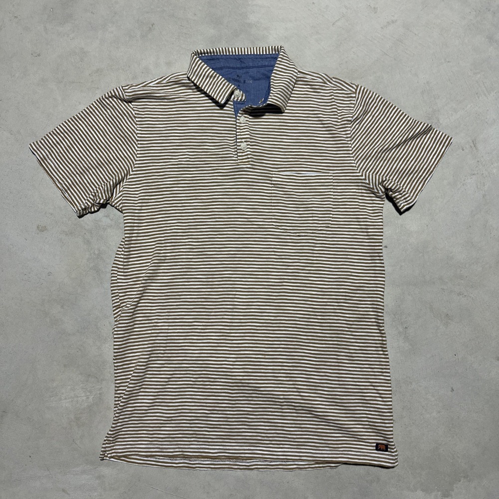 The Normal Brand Vintage Slub Pocket Polo Shirt Brown White Stripe Men's SZ M